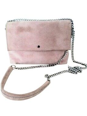 Banana Republic Suede Chain Crossbody Bag in Dusty Pink Genuine Cow Hide Leather